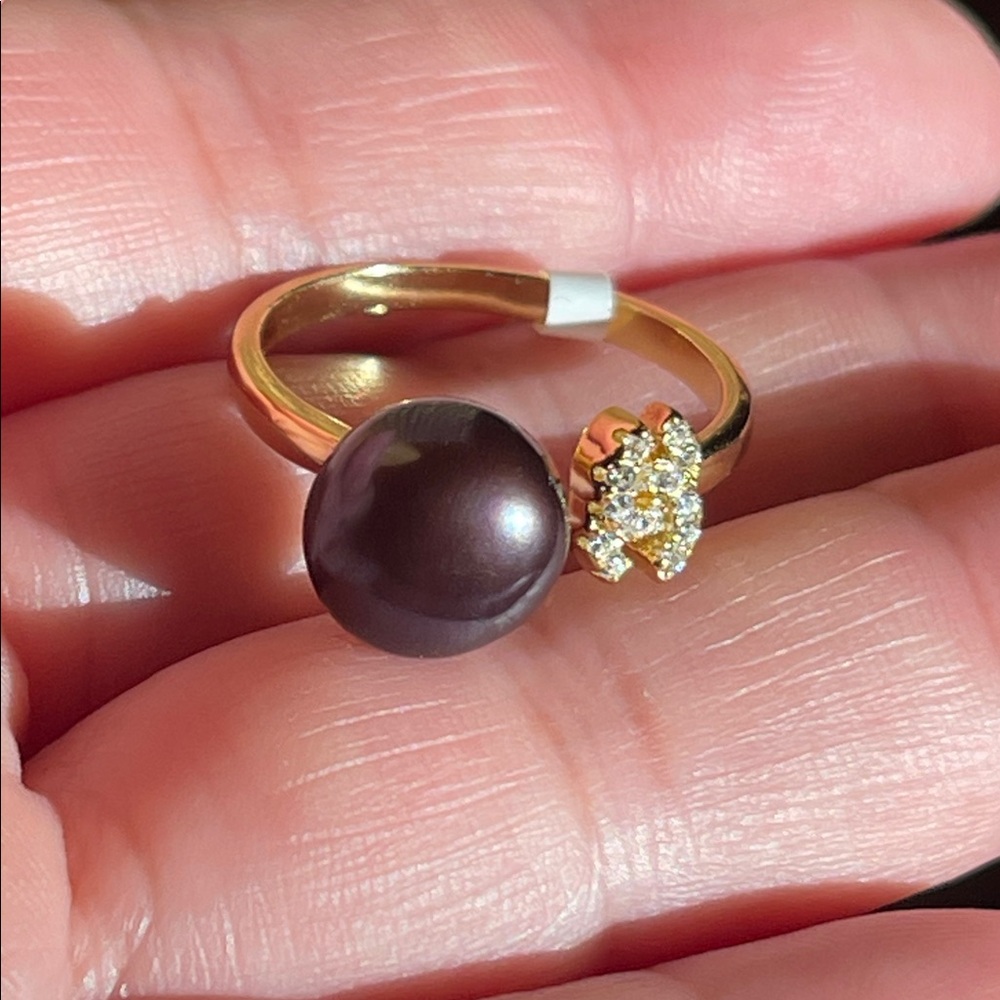 NWT 18kt Gold Plated Freshwater Pearl Black w/ Brown Shade Ring 925 Silver 7+